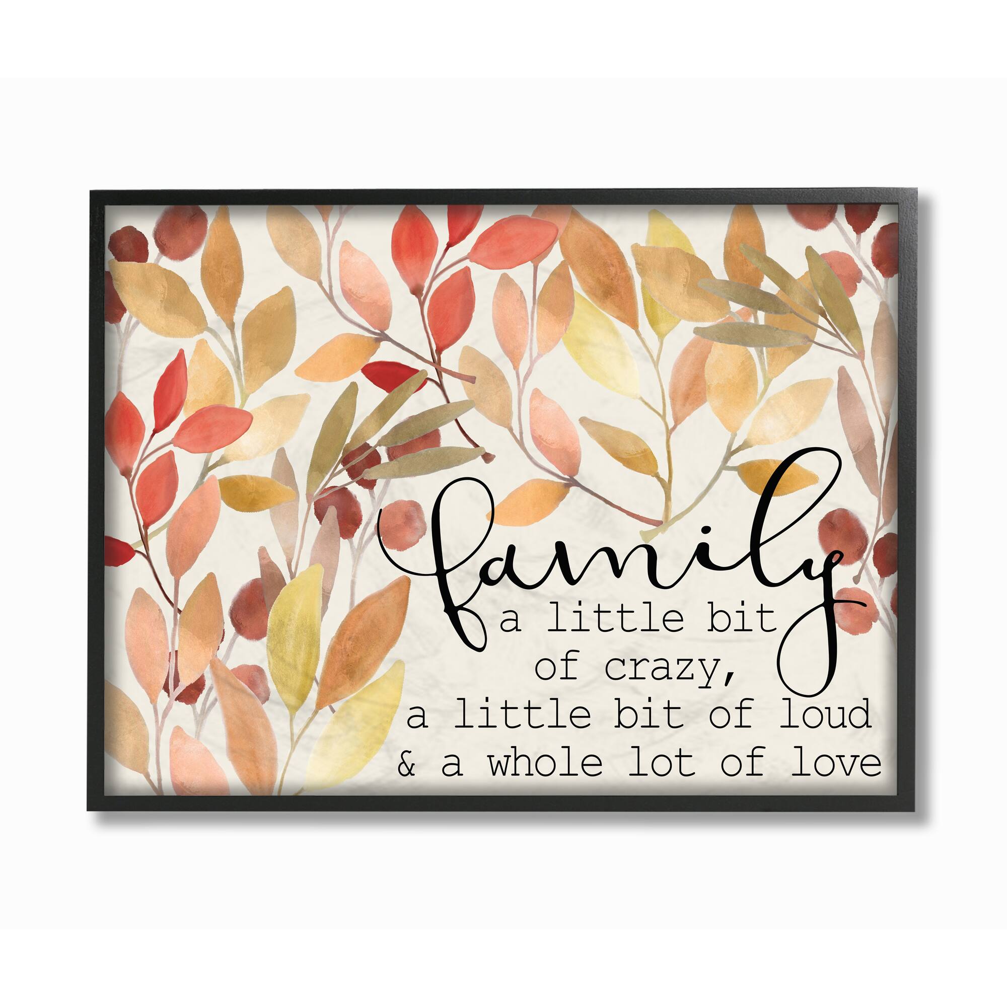 Stupell Industries Love Family Home Inspirational Word Leaves Red Yellow Design in Frame Wall Art